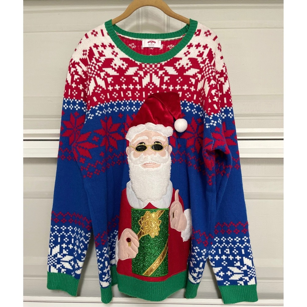 Ugly Christmas Sweater Mens 2XL Holiday Time Cool Pope Santa Fair Isle 3D EUC